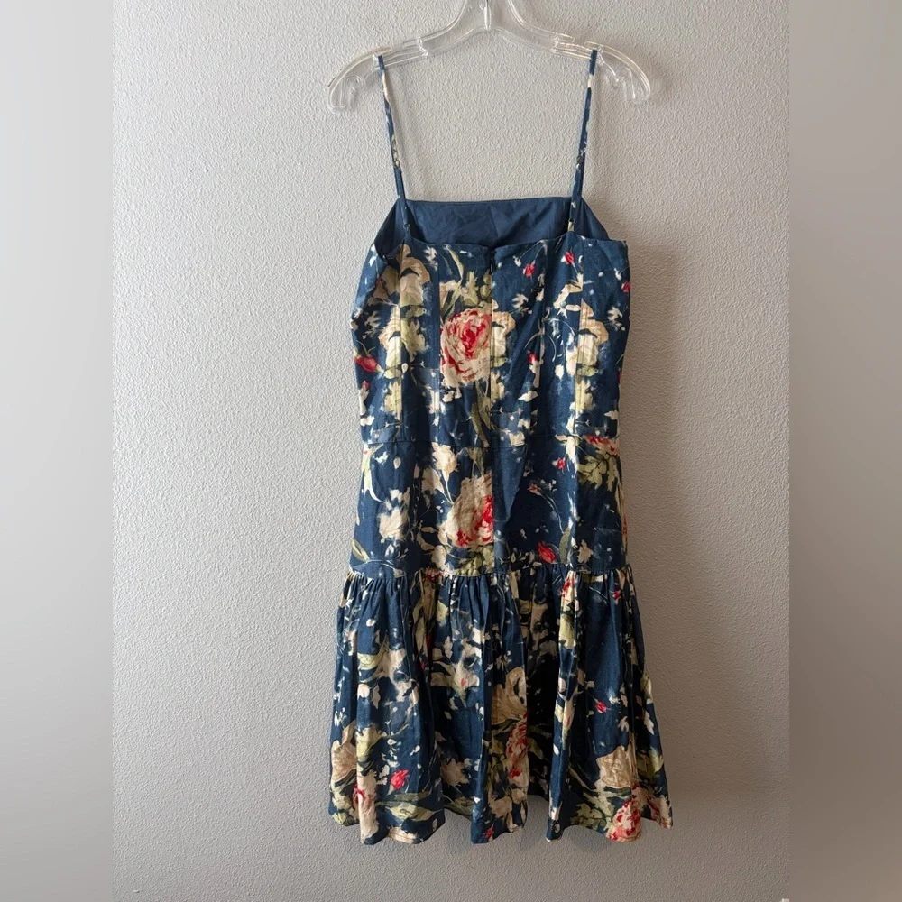 Lauren Ralph Lauren Blue Floral Spaghetti-Strap Midi Dress with Ruffled Hem